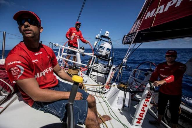 Onboard MAPFRE – The Spanish army that's what we call these three guys onboard. The three of them come out together every watch - Leg six to Newport – Volvo Ocean Race 2015 © Francisco Vignale/Mapfre/Volvo Ocean Race